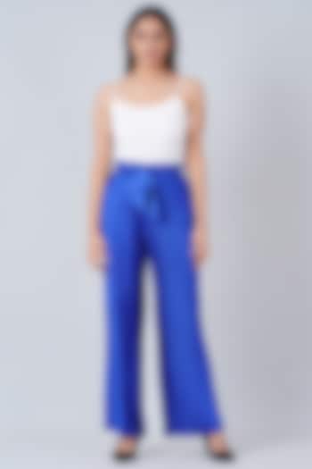 Cobalt Blue Pleated Palazzo Pants by First Resort by Ramola Bachchan