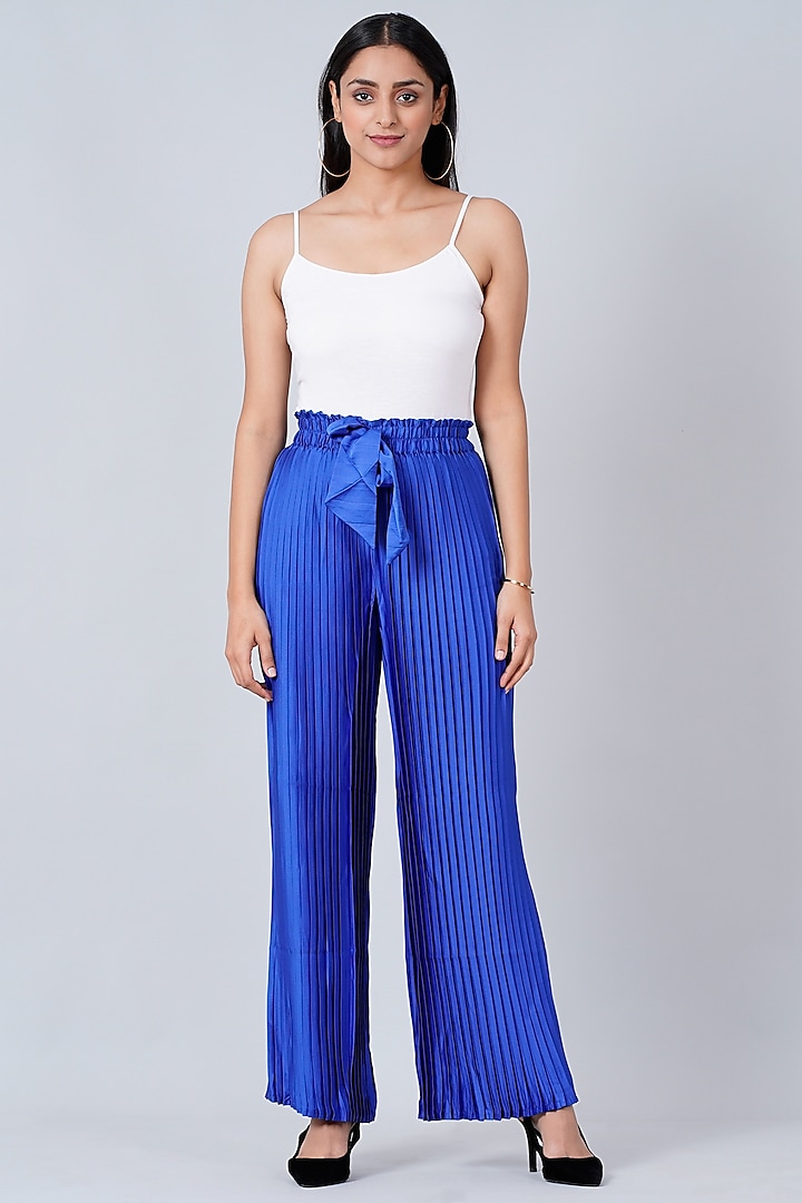 Cobalt Blue Pleated Palazzo Pants by First Resort by Ramola Bachchan