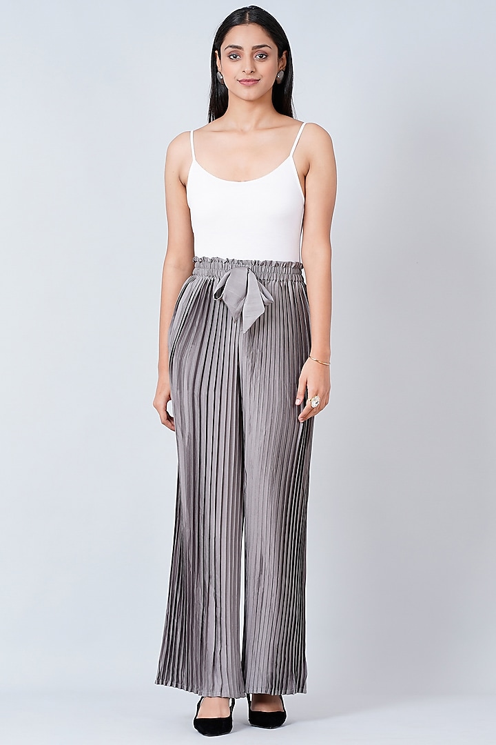 Charcoal Grey Pleated Palazzo Pants by First Resort by Ramola Bachchan
