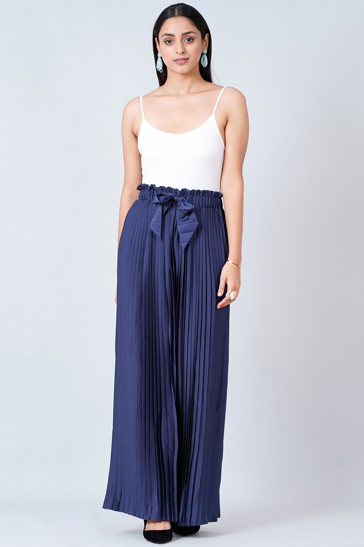 TNQ Women's Solid Palazzo Pants 34 Royal Blue at Amazon Women's Clothing  store