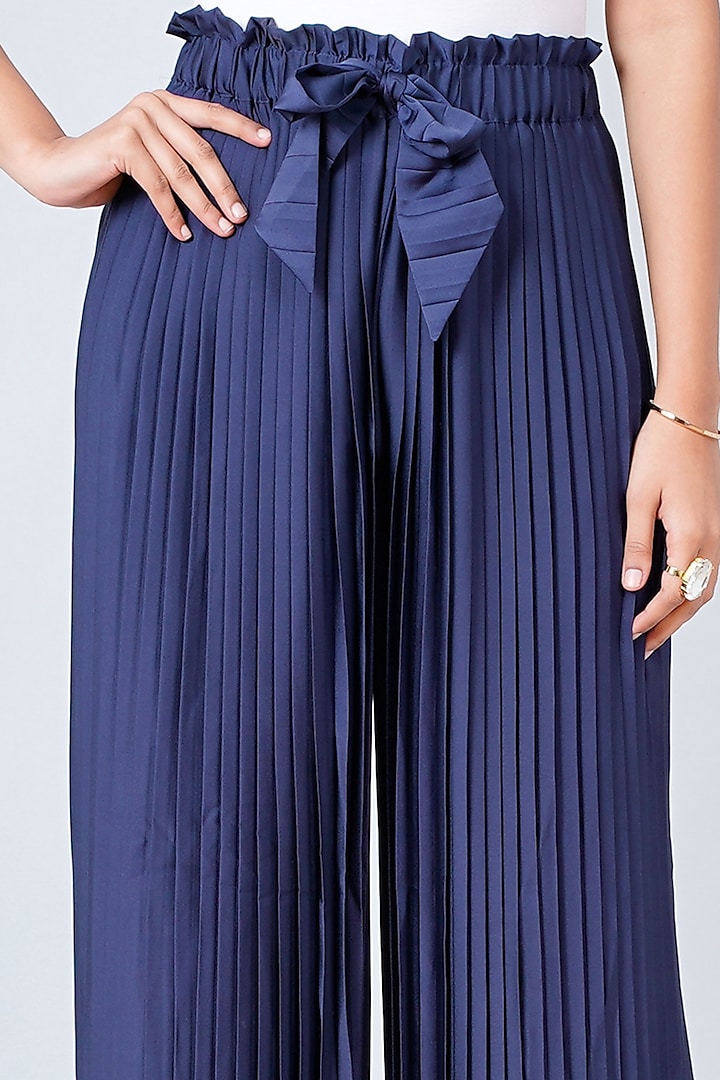 Navy Blue Pleated Palazzo Pants Design by First Resort by Ramola Bachchan at  Pernia's Pop Up Shop 2024