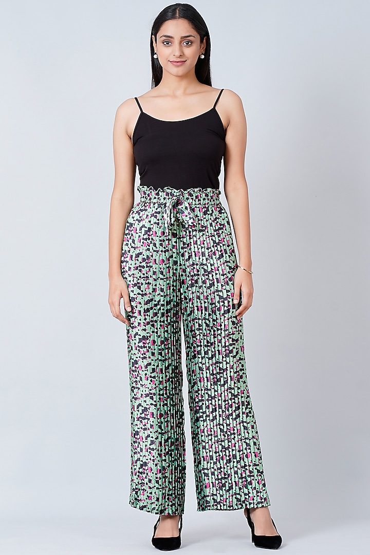 Green Animal Printed Palazzo Pants by First Resort by Ramola Bachchan