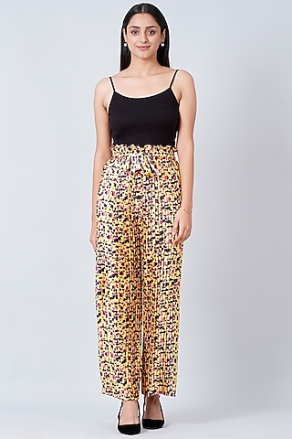 Yellow Animal Printed Palazzo Pants by First Resort by Ramola Bachchan