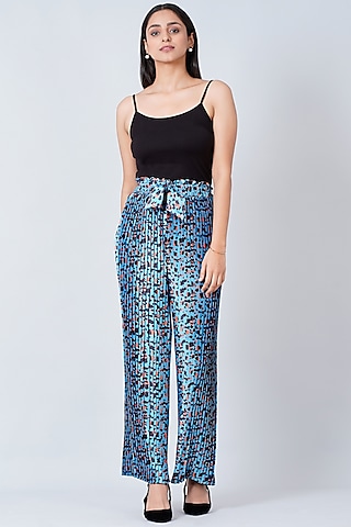 Blue Animal Printed Palazzo Pants by First Resort by Ramola Bachchan