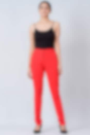 Red Glace Cotton Slim Pants by First Resort by Ramola Bachchan at Pernia's Pop Up Shop