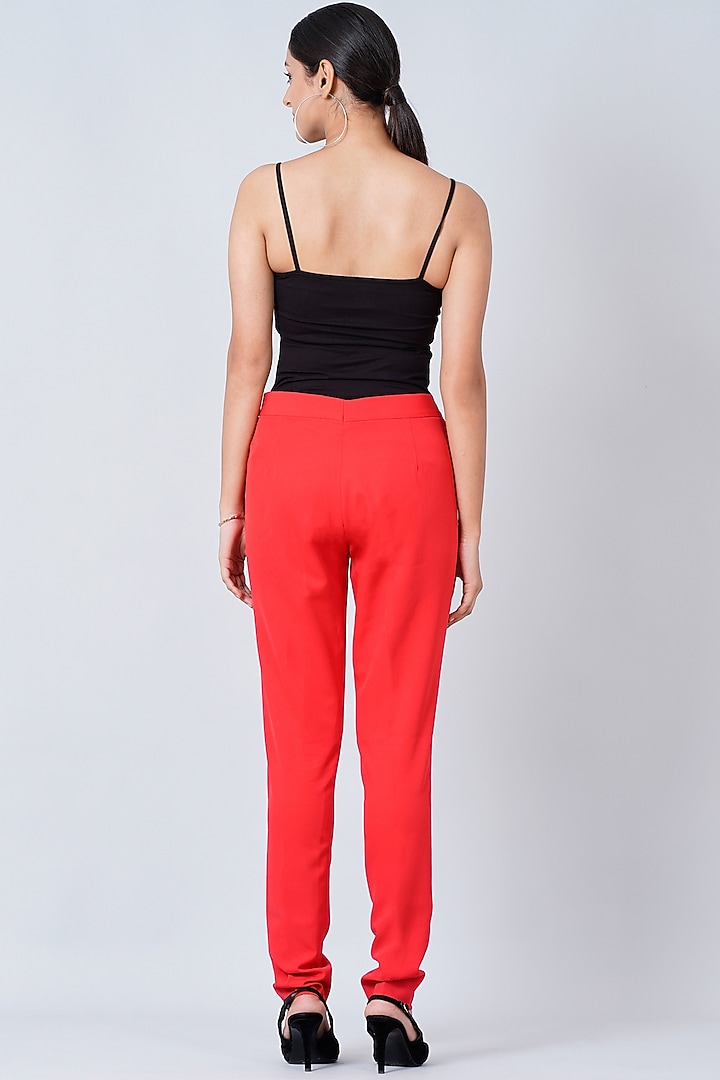 Red Glace Cotton Slim Pants by First Resort by Ramola Bachchan at Pernia's Pop Up Shop
