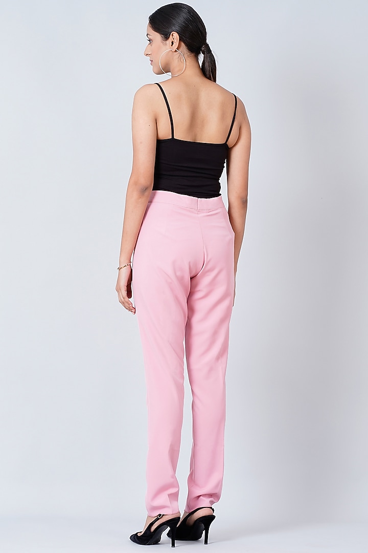 Blush Pink Glace Cotton Slim Pants by First Resort by Ramola Bachchan at Pernia's Pop Up Shop