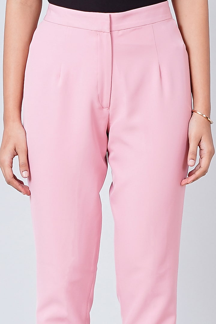 Blush Pink Glace Cotton Slim Pants by First Resort by Ramola Bachchan at Pernia's Pop Up Shop