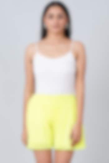 Neon Yellow Pleated Shorts by First Resort by Ramola Bachchan