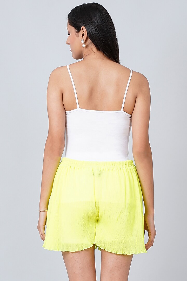 Neon Yellow Pleated Shorts by First Resort by Ramola Bachchan at Pernia's Pop Up Shop