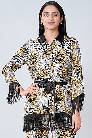 Yellow & Grey Printed Shirt by First Resort by Ramola Bachchan