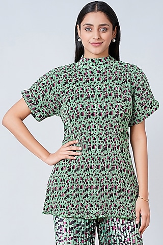 Aquarium Green Printed Crinkled Top by First Resort by Ramola Bachchan