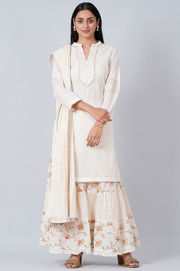 Off-White Cotton Cambric Sharara Set by First Resort by Ramola Bachchan