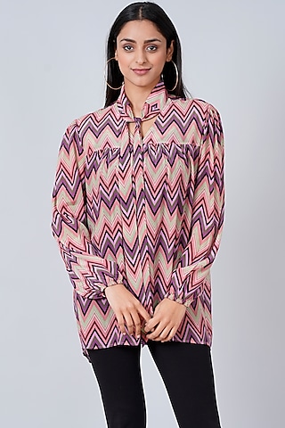 Peach Chevron Printed Top by First Resort by Ramola Bachchan