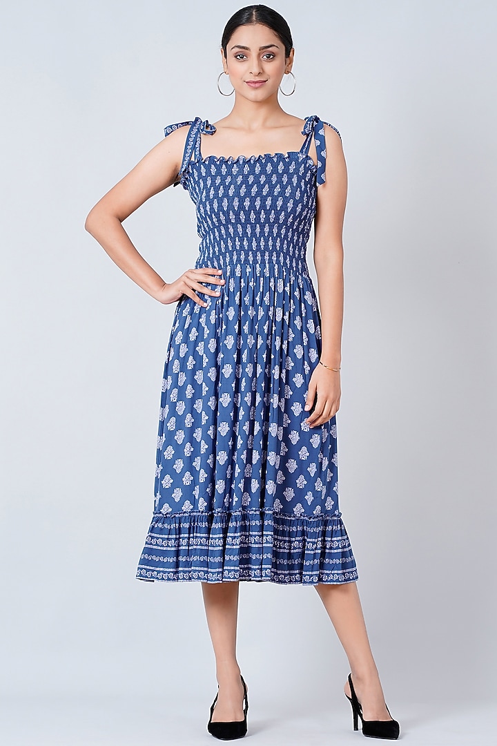 Palace Blue Printed Summer Dress by First Resort by Ramola Bachchan at Pernia's Pop Up Shop
