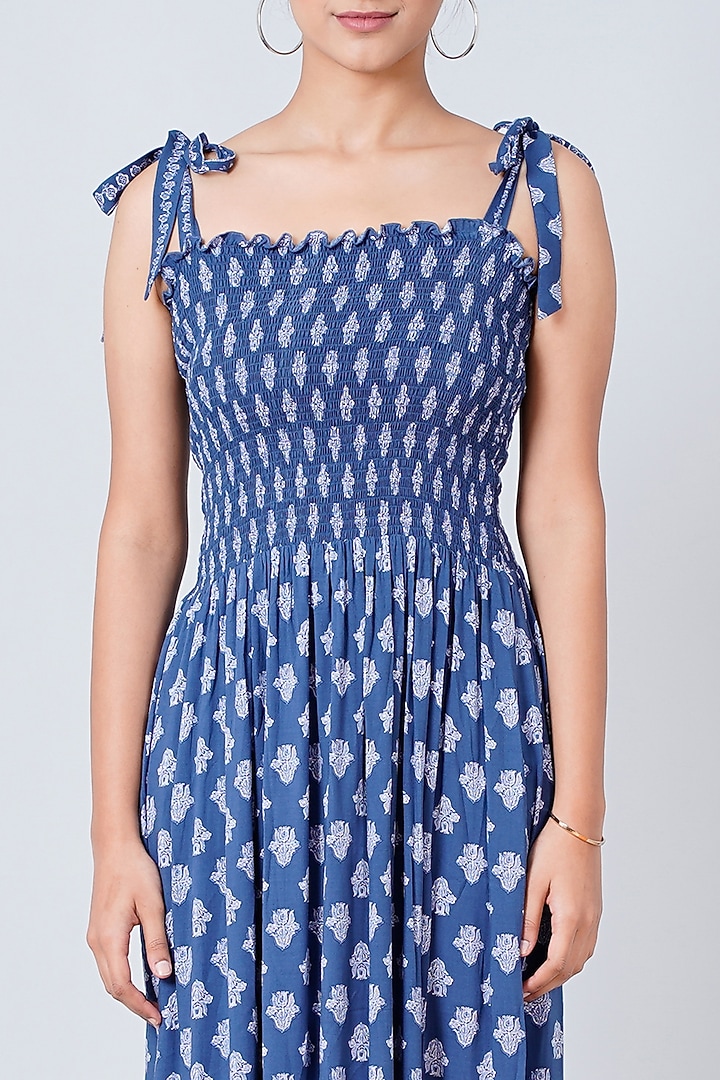 Palace Blue Printed Summer Dress by First Resort by Ramola Bachchan at Pernia's Pop Up Shop