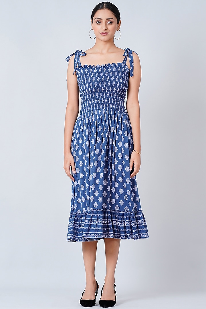 Palace Blue Printed Summer Dress by First Resort by Ramola Bachchan at Pernia's Pop Up Shop