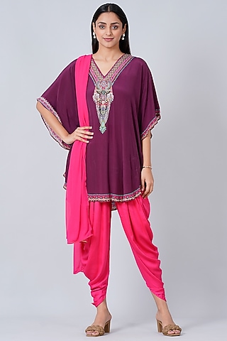 Candy Pink Silk Crepe Dhoti Set by First Resort by Ramola Bachchan