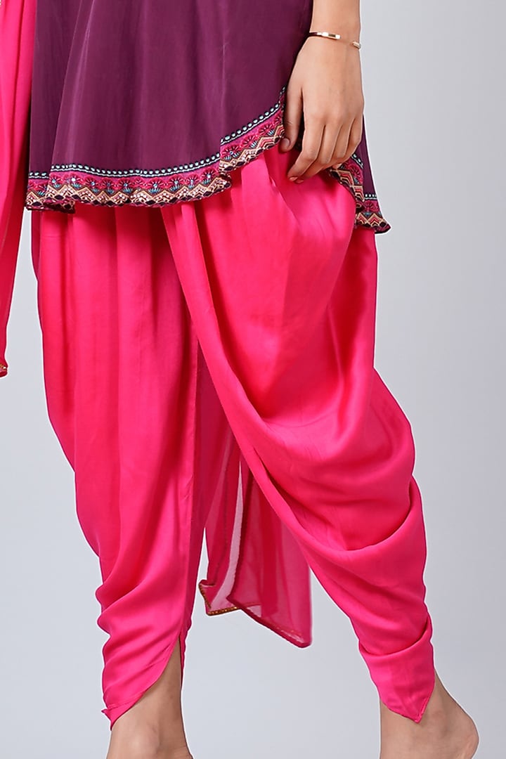 Candy Pink Silk Crepe Dhoti Set by First Resort by Ramola Bachchan at Pernia's Pop Up Shop