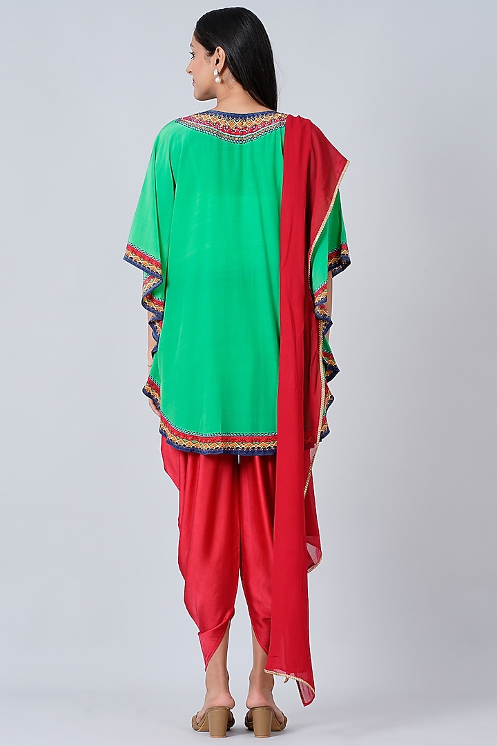 Bright Red Silk Crepe Dhoti Set by First Resort by Ramola Bachchan at Pernia's Pop Up Shop