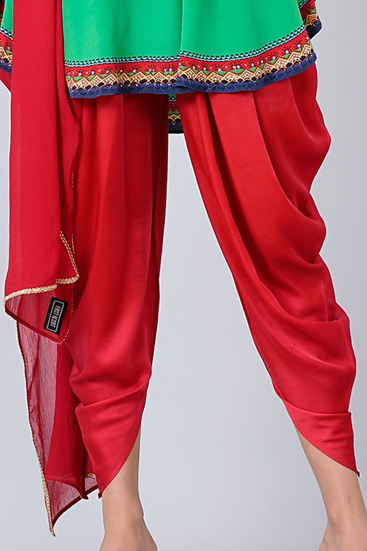 Bright Red Silk Crepe Dhoti Set by First Resort by Ramola Bachchan at Pernia's Pop Up Shop