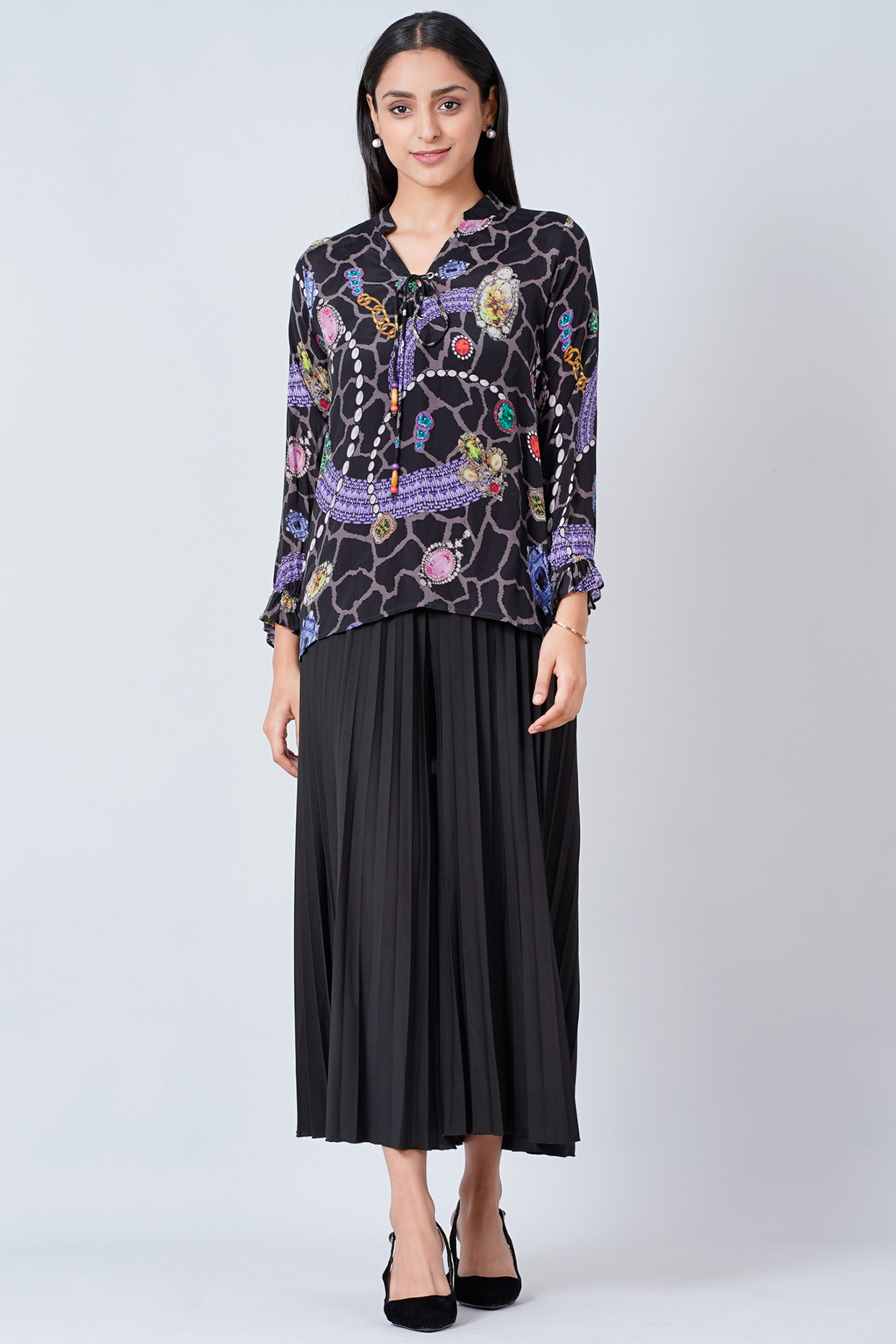 Black Viscose Crepe & Lycra Palazzo Pant Set by First Resort by Ramola Bachchan at Pernia's Pop Up Shop