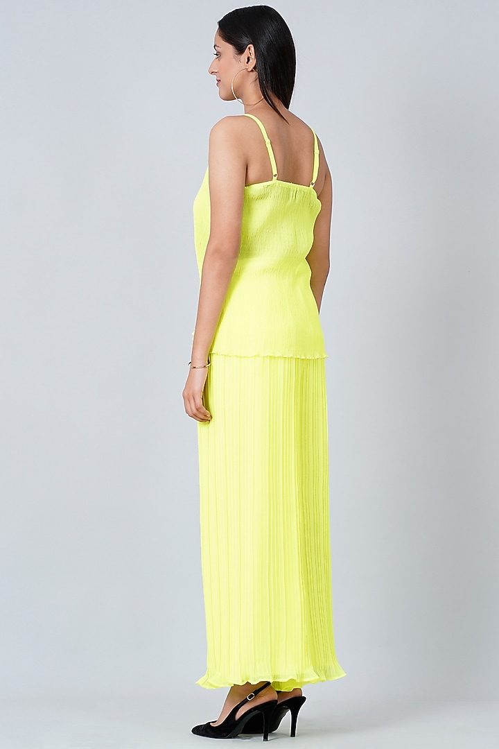 Butter Yellow Polyester Chiffon Pant Set by First Resort by Ramola Bachchan at Pernia's Pop Up Shop