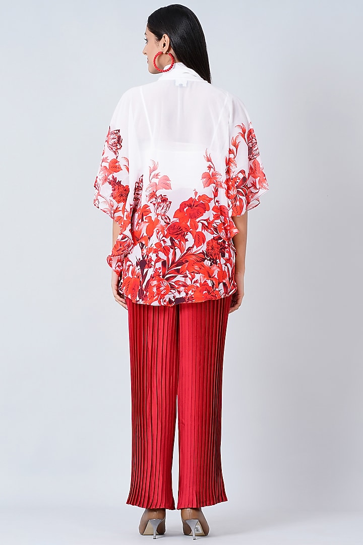 Reddish Pink Polyester Georgette & Satin Pant Set by First Resort by Ramola Bachchan at Pernia's Pop Up Shop