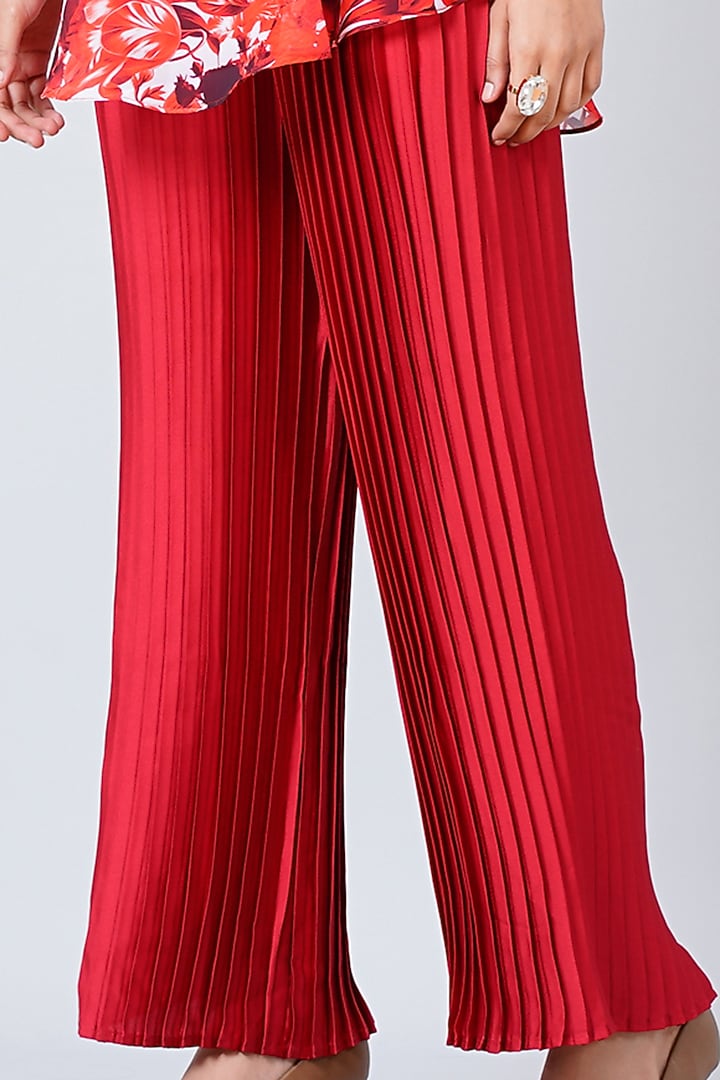 Reddish Pink Polyester Georgette & Satin Pant Set by First Resort by Ramola Bachchan at Pernia's Pop Up Shop