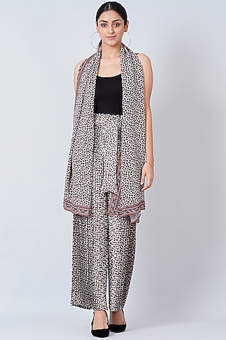Brown Printed Pant Set With Stole by First Resort by Ramola Bachchan