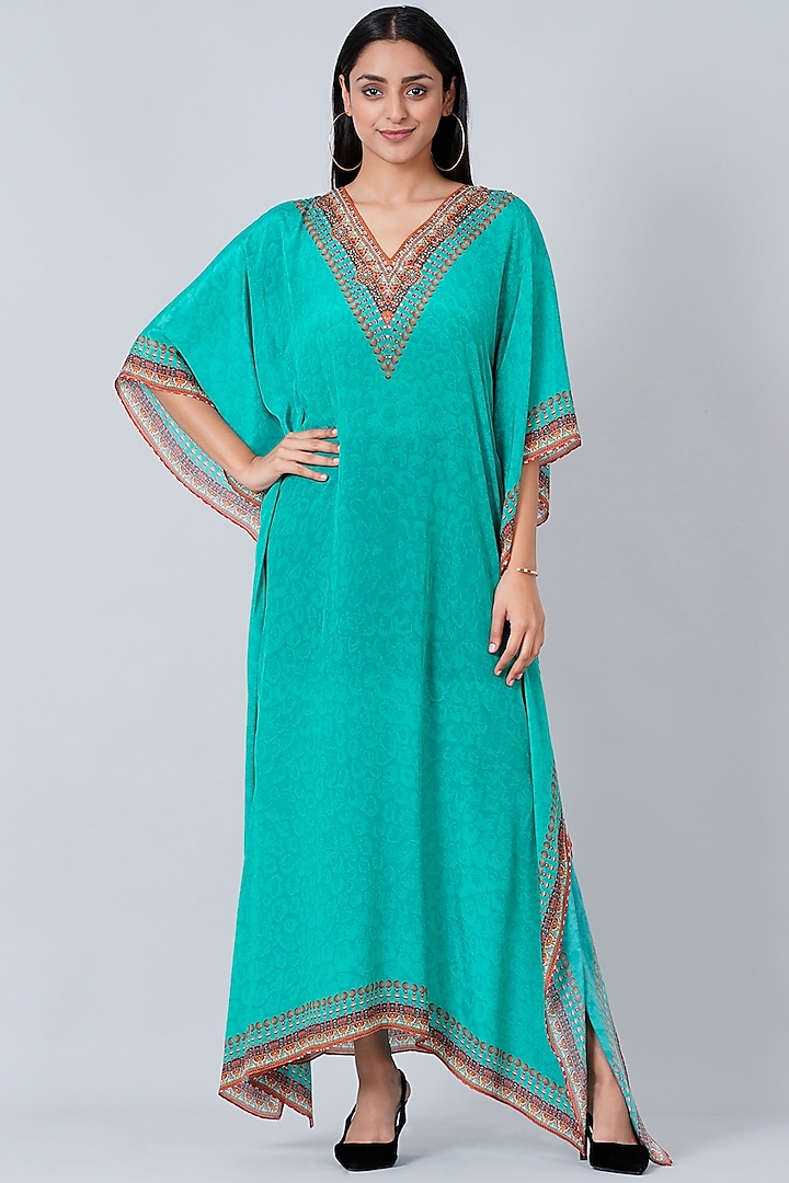 Pool Green Embellished Kaftan by First Resort by Ramola Bachchan at Pernia's Pop Up Shop