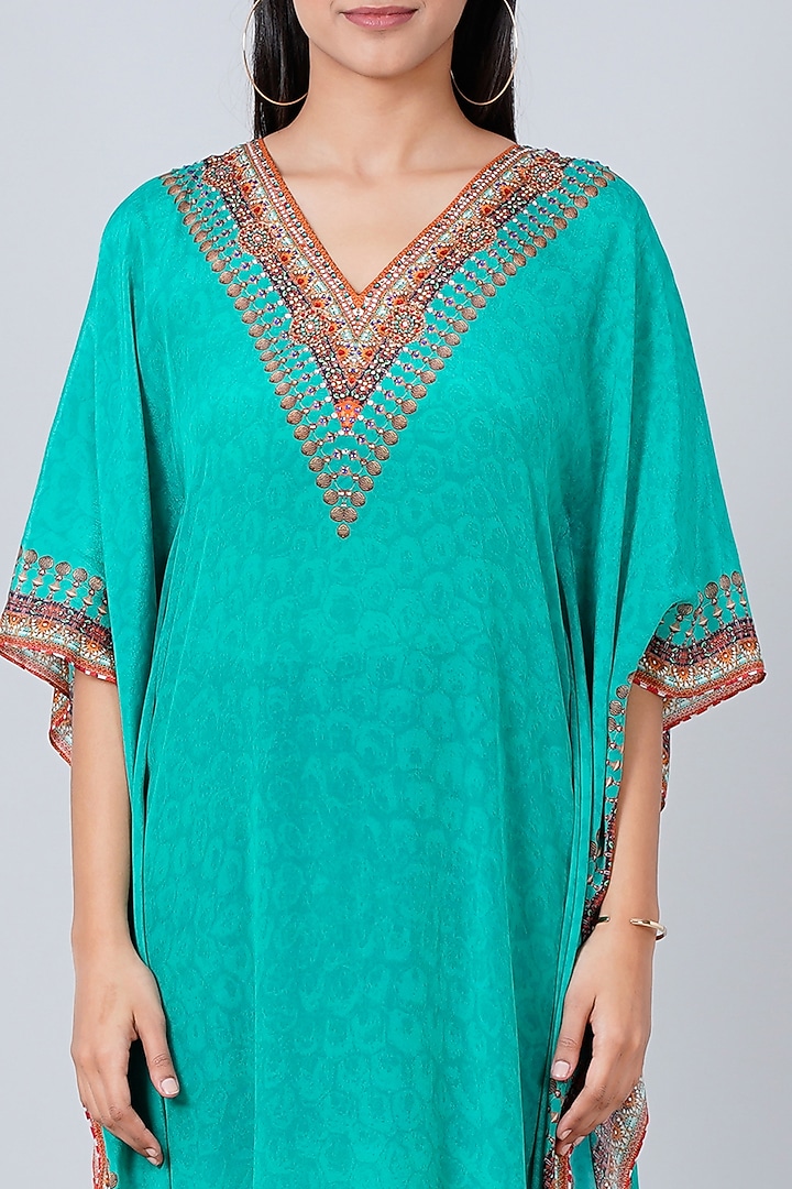Pool Green Embellished Kaftan by First Resort by Ramola Bachchan at Pernia's Pop Up Shop