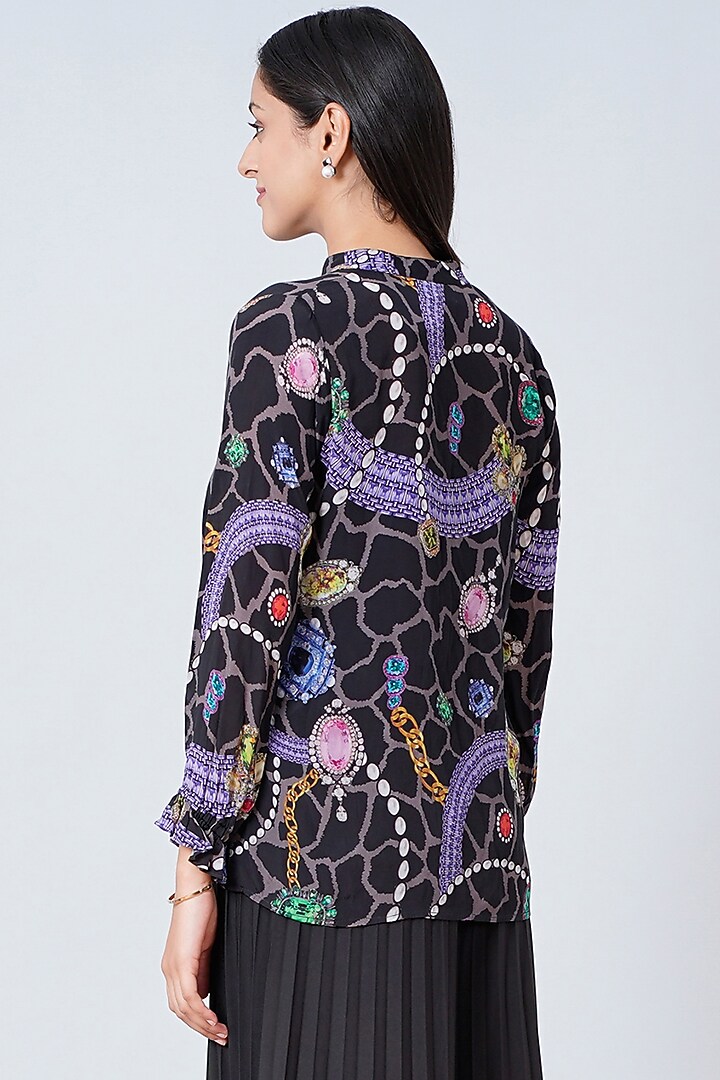 Black Printed Lace-Up Top by First Resort by Ramola Bachchan at Pernia's Pop Up Shop