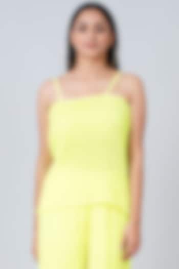 Butter Yellow Polyester Chiffon Pleated Camisole by First Resort by Ramola Bachchan