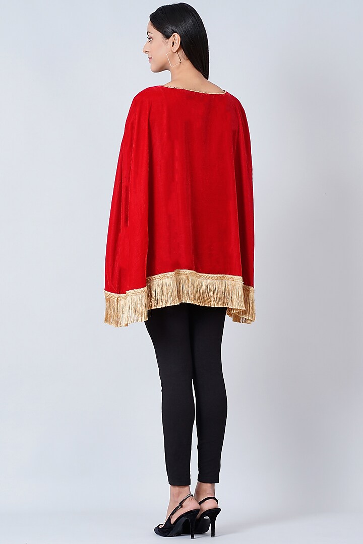 Cadmium Red Embroidered Poncho Top by First Resort by Ramola Bachchan at Pernia's Pop Up Shop