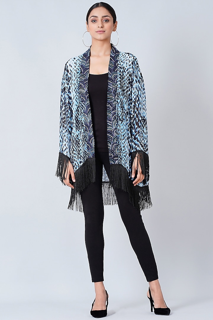 Ice Blue Printed Kimono Cover-Up by First Resort by Ramola Bachchan