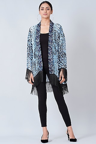 Ice Blue Printed Kimono Cover-Up by First Resort by Ramola Bachchan