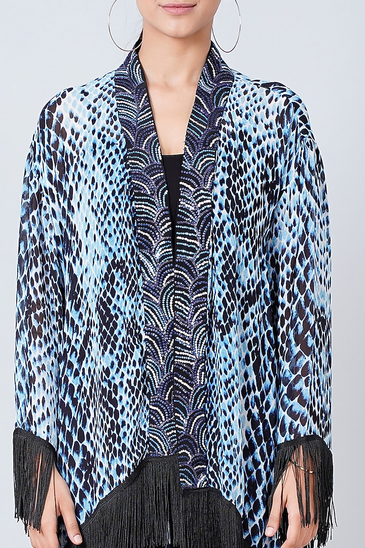 Ice Blue Printed Kimono Cover-Up by First Resort by Ramola Bachchan at Pernia's Pop Up Shop