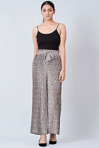 Brown Printed Pleated Palazzo Pants by First Resort by Ramola Bachchan