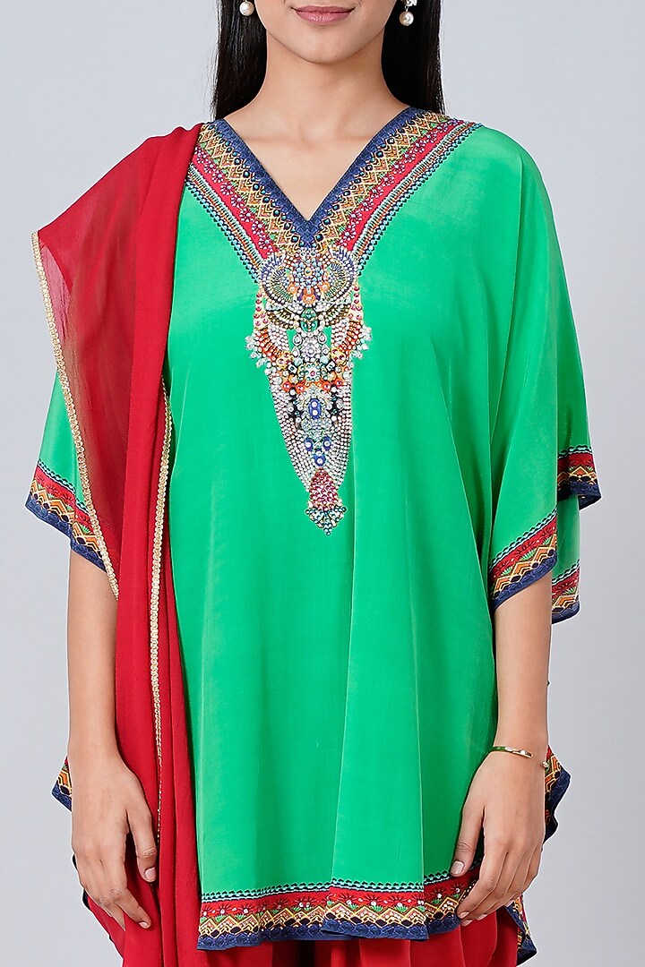 Medium Aquamarine Green Embellished Tunic by First Resort by Ramola Bachchan at Pernia's Pop Up Shop