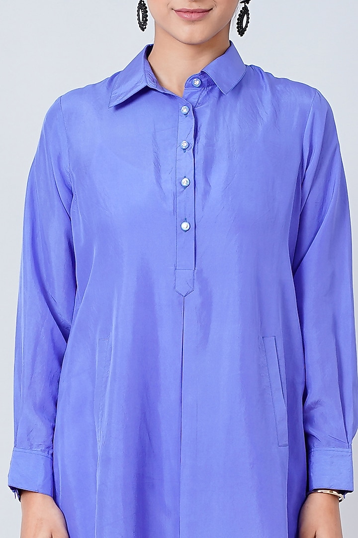 Periwinkle Blue Habutai Silk Summer Shirt Dress by First Resort by Ramola Bachchan at Pernia's Pop Up Shop