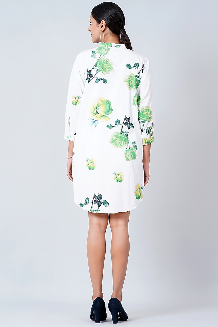 White Printed Summer Shirt Dress by First Resort by Ramola Bachchan at Pernia's Pop Up Shop