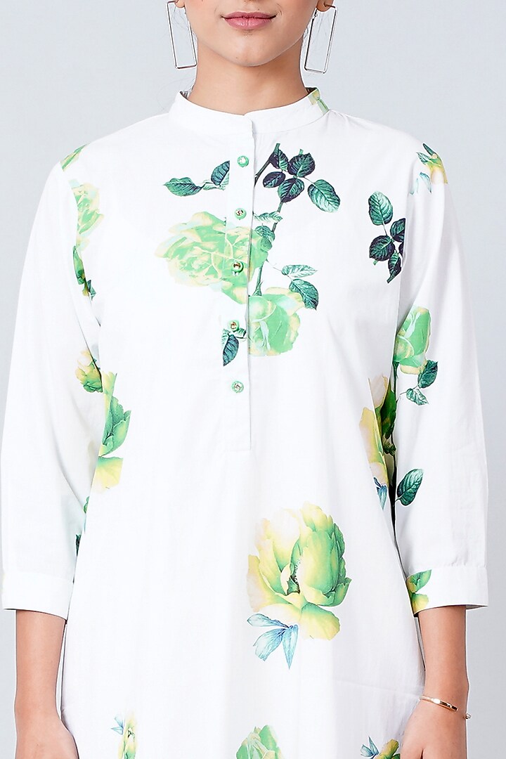 White Printed Summer Shirt Dress by First Resort by Ramola Bachchan at Pernia's Pop Up Shop