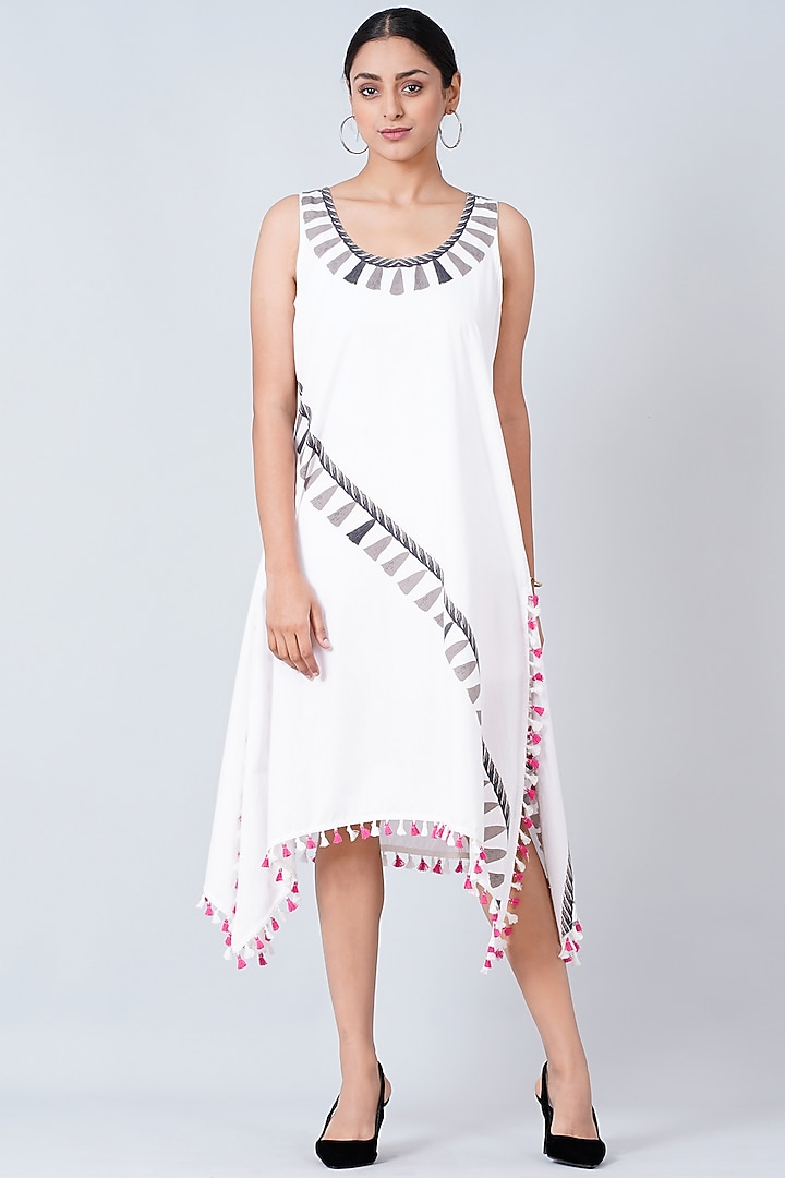 White Printed A-Line Summer Dress by First Resort by Ramola Bachchan at Pernia's Pop Up Shop