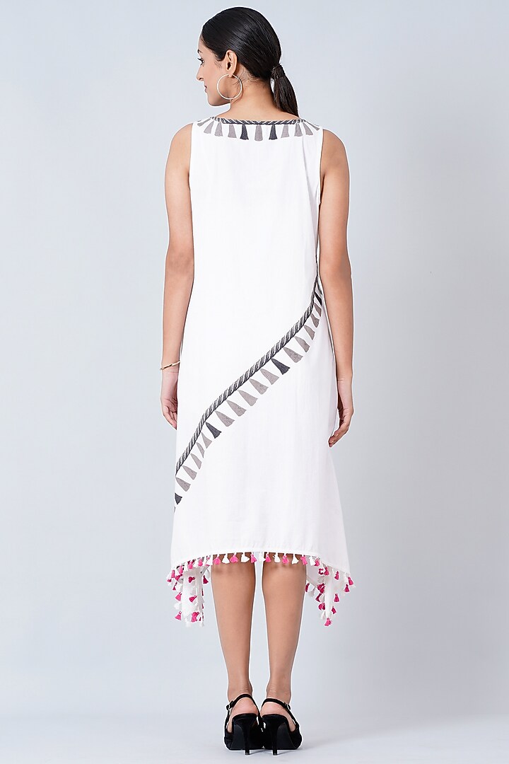 White Printed A-Line Summer Dress by First Resort by Ramola Bachchan at Pernia's Pop Up Shop