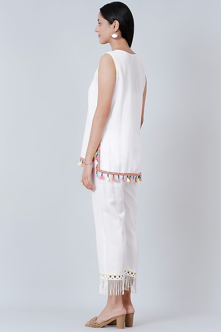 White Rayon Flax Pant Set by First Resort by Ramola Bachchan at Pernia's Pop Up Shop