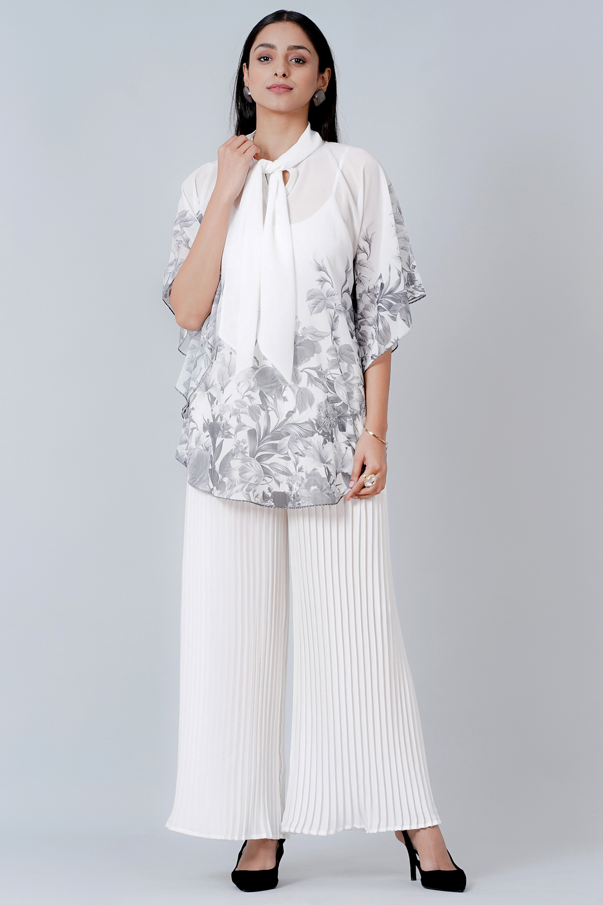 White Polyester Georgette & Satin Pant Set by First Resort by Ramola Bachchan at Pernia's Pop Up Shop