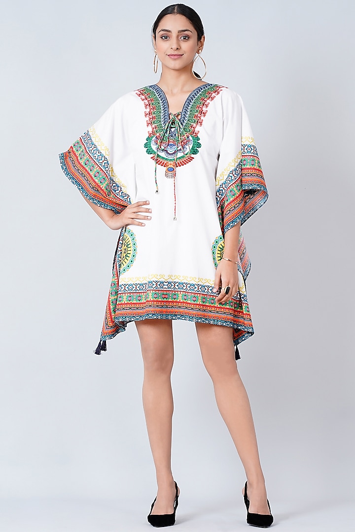 White Printed Kaftan by First Resort by Ramola Bachchan at Pernia's Pop Up Shop