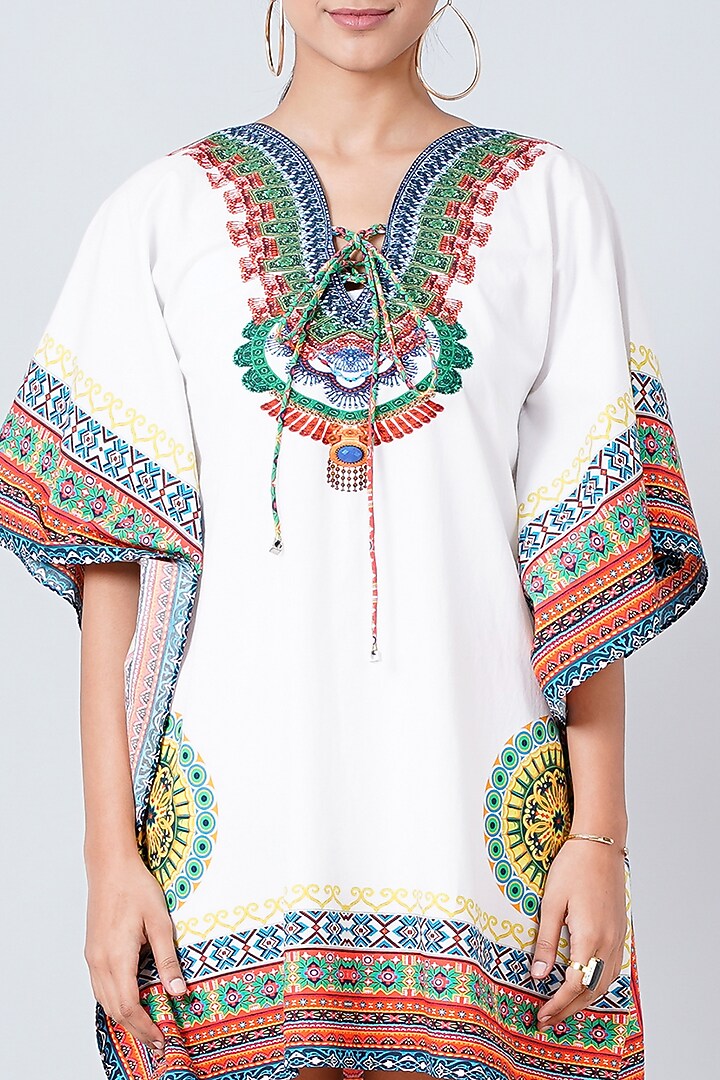 White Printed Kaftan by First Resort by Ramola Bachchan at Pernia's Pop Up Shop