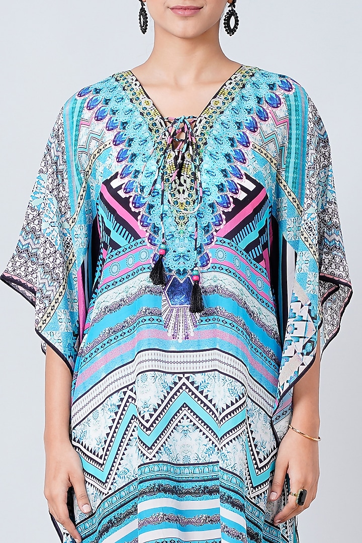 Sky Blue Printed Kaftan by First Resort by Ramola Bachchan at Pernia's Pop Up Shop